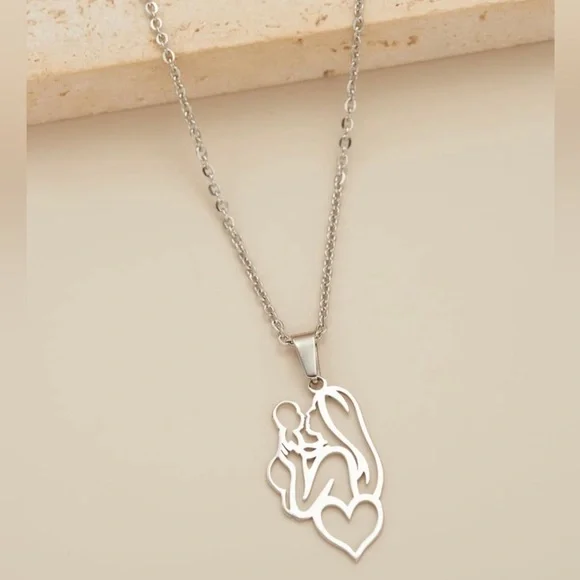 Hollow Out Figure & Heart Charm Necklace Mother child - Picture 1 of 1